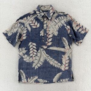 RJC Shirt Mens Medium Blue Hawaiian Aloha Leaf Print Button Front Tropical